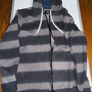Ocean Current Men's Gray and Black Striped Zip Hoodie